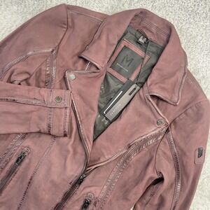 Mauritius Twila RF Leather Jacket Womens 7/8 Wine Red Moto Zip Lined Biker